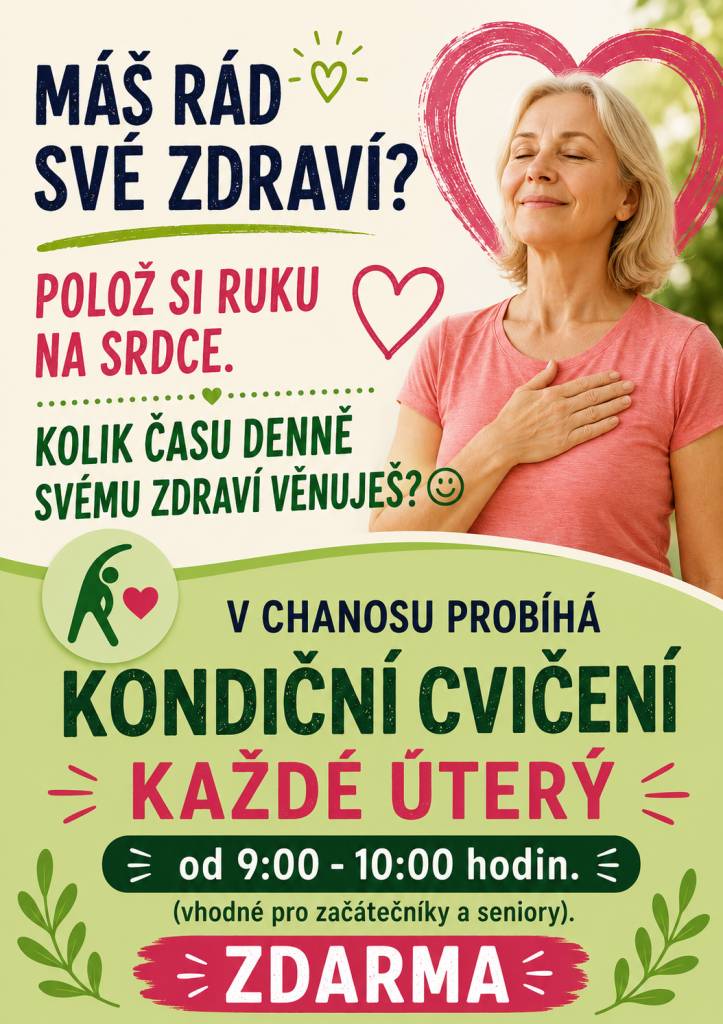Kondiční cvičení v Chanosu se koná každý čtvrtek od 9:00 do 10:00 hodin.
