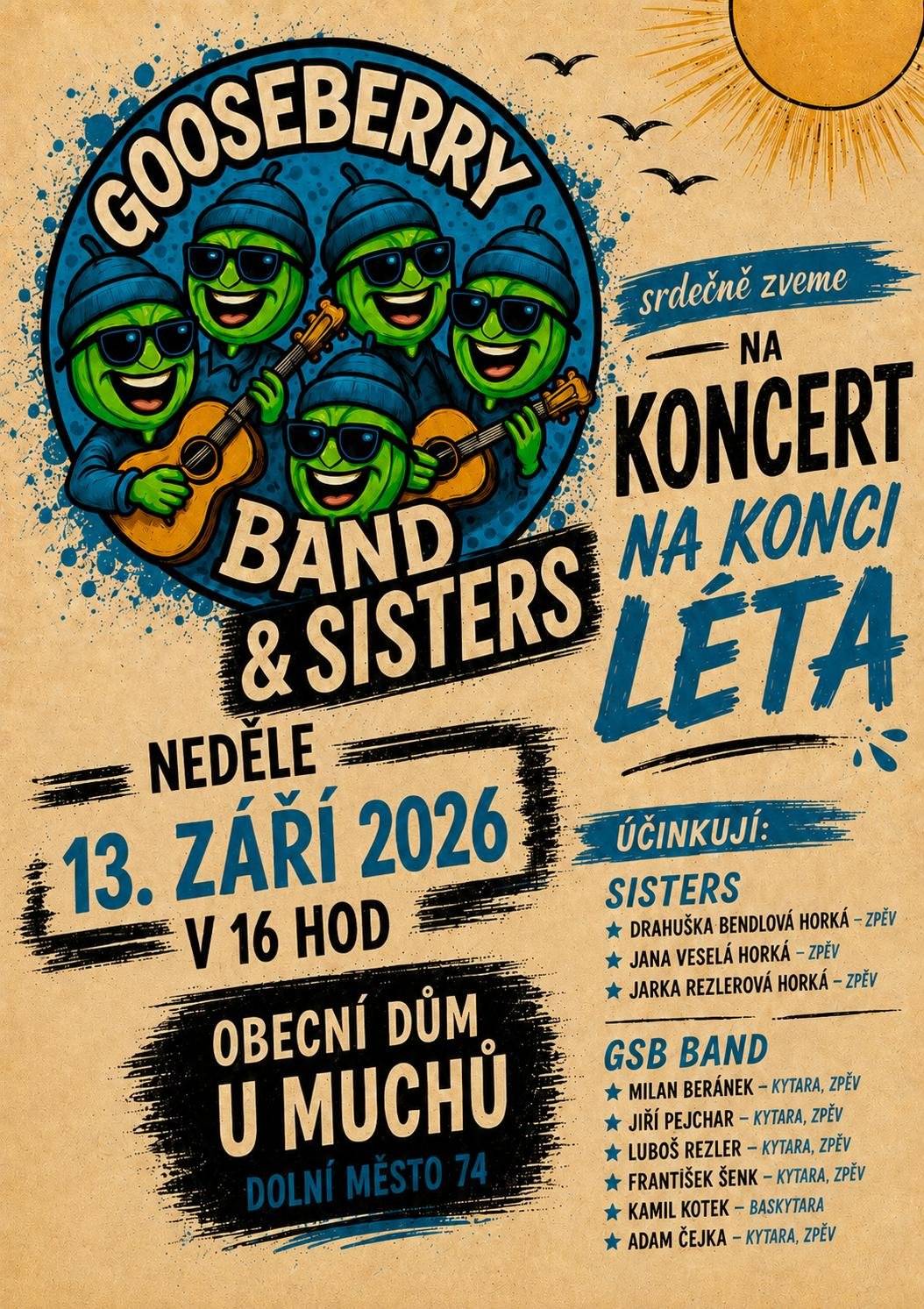 Koncert na konci léta se bude konat v neděli 13.9.2026 od 16 hod.