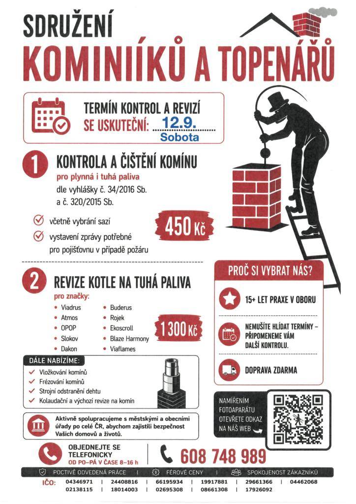sobota 12.9.2026  zájemci se mohou objednat na tel. čísle: 608 748 989