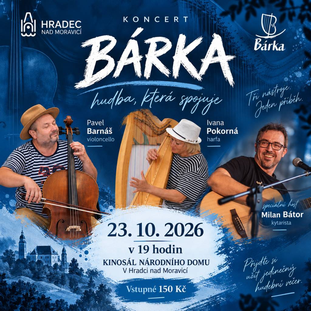 Milovníci nevšedních hudebních spojení se mohou těšit na výjimečný večer. Unikátní instrumentální projekt Bárka přiváží svou žánrově pestrou hudební plavbu do Hradce nad Moravicí, kde vystoupí ve čtvrtek 23. října od 19:00 hodin v Národním domě.